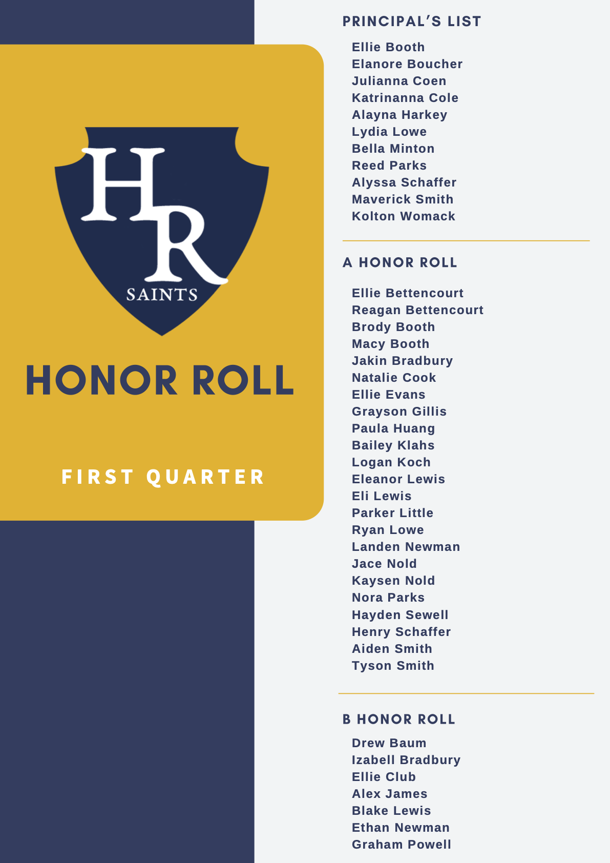 Honor Roll Students - Holy Rosary Catholic School